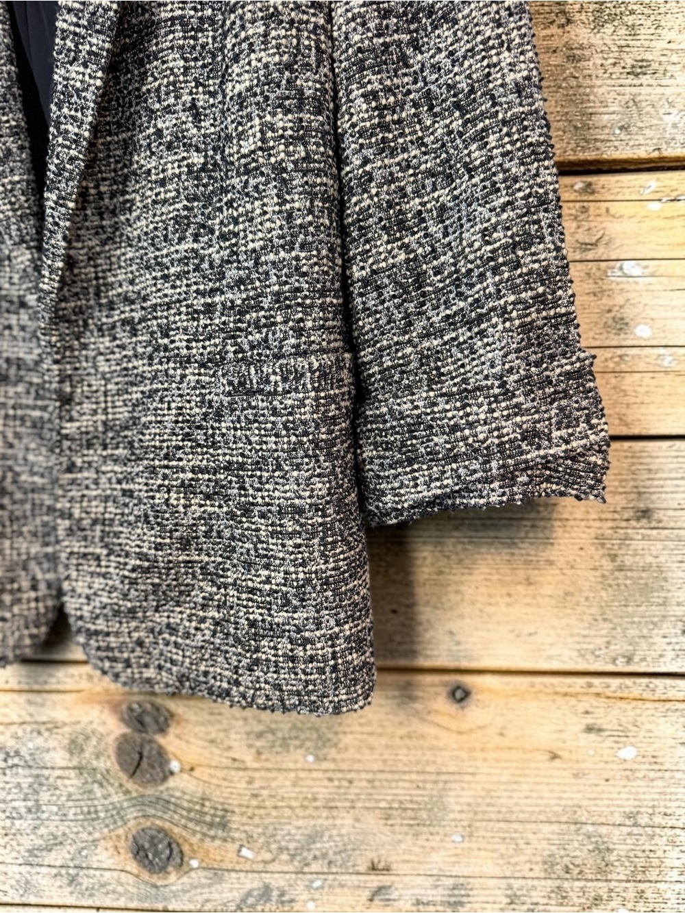 NWT Skies Are Blue Tweed Blazer L Navy Cream Boucle Frayed Hem Chanel-Style - Picture 5 of 8